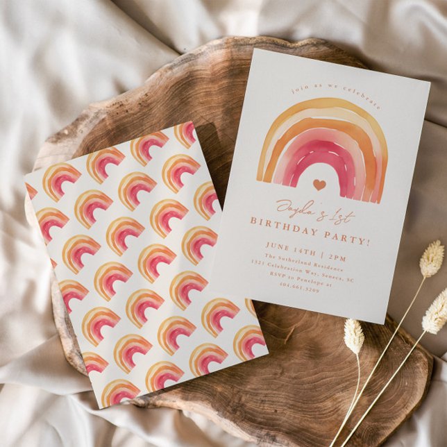 Invitación Fiesta de cumpleaños infantil Boho Rainbow Terraco (Boho rainbow kids birthday party invitations.)