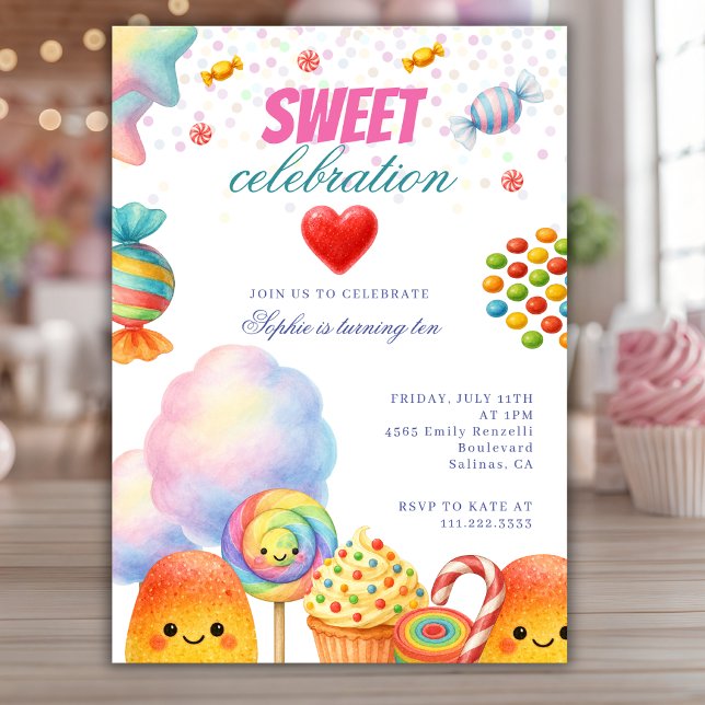 Invitación Fiesta de cumpleaños infantil Celebración Dulce Ca (Subido por el creador)