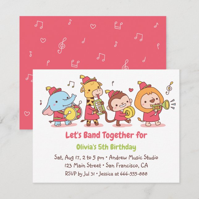 Invitación Fiesta de cumpleaños infantil con animales de safa (Anverso / Reverso)