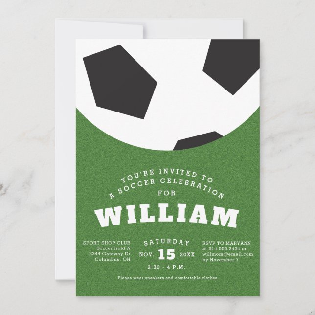 Invitación Fiesta de cumpleaños infantil con balón de fútbol (Anverso)