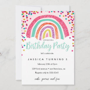 Invitación Fiesta de Cumpleaños Infantil con Brillo de Arcoír