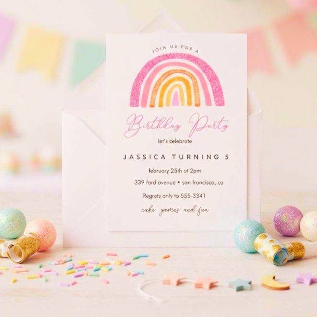 Invitación Fiesta de Cumpleaños Infantil con Brillo de Arcoír (Subido por el creador)