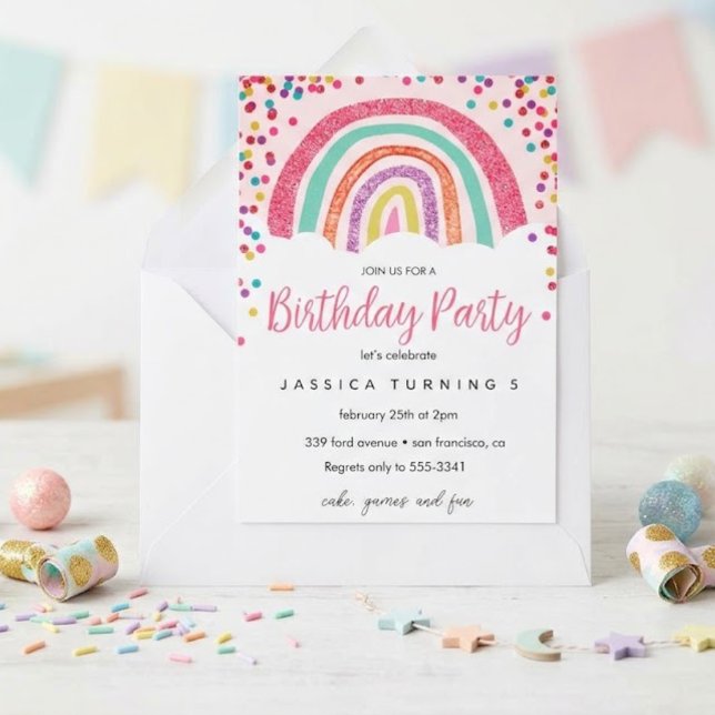 Invitación Fiesta de Cumpleaños Infantil con Brillo de Arcoír (Subido por el creador)
