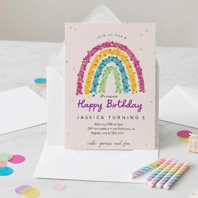 Invitación Fiesta de Cumpleaños Infantil con Brillo de Arcoír (Subido por el creador)