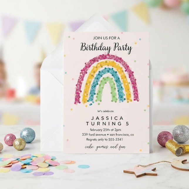 Invitación Fiesta de Cumpleaños Infantil con Brillo de Arcoír (Subido por el creador)