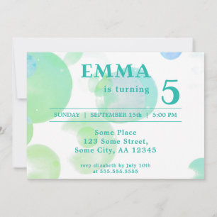 Invitación Fiesta de Cumpleaños Infantil con Burbujas Verdes 