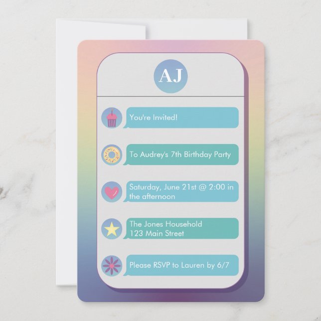 Invitación Fiesta de Cumpleaños Infantil con Celular Azul y V (Anverso)