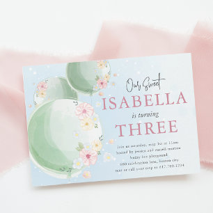 Invitación Fiesta de Cumpleaños Infantil con Globo de Acuarel