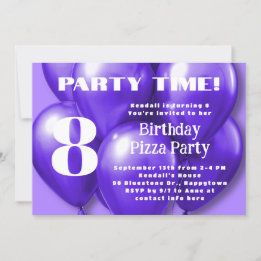 Invitación Fiesta de Cumpleaños Infantil con Globos Morados