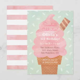 Invitación Fiesta de Cumpleaños Infantil con Helado Rosa Acua
