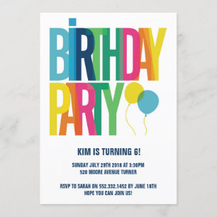 Invitación Fiesta de Cumpleaños Infantil con Letras Grandes y