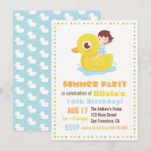 Invitación Fiesta de cumpleaños infantil con niña en flotador
