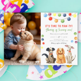 Invitación Fiesta de cumpleaños infantil con perro acuarela