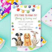 Fiesta de cumpleaños infantil con perro acuarela