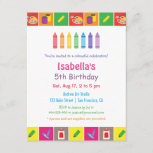 Invitación Fiesta de Cumpleaños Infantil con Tema de Artes y 