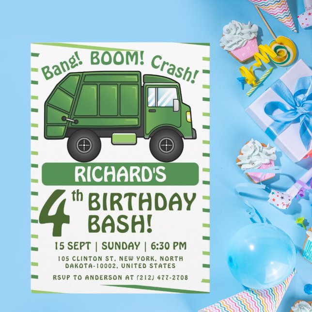 Invitación Fiesta de Cumpleaños Infantil con Tema de Camión d (Subido por el creador)