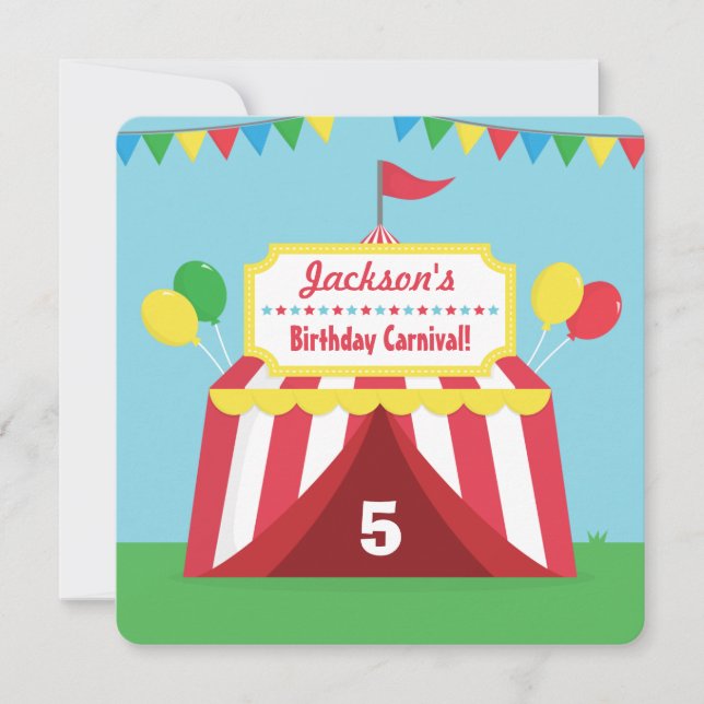Invitación Fiesta de Cumpleaños Infantil con Tema de Carnaval (Anverso)