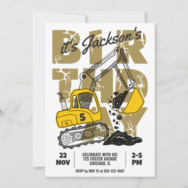 Invitación Fiesta de Cumpleaños Infantil con Tema de Construc (Anverso)