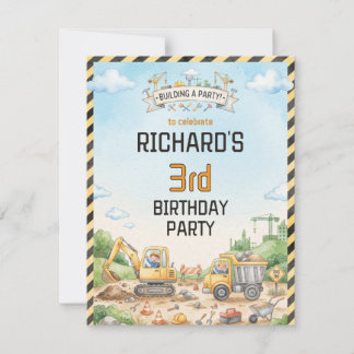 Invitación Fiesta de Cumpleaños Infantil con Tema de Construc
