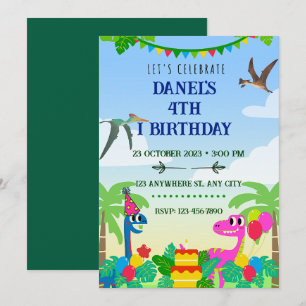 Invitación Fiesta de cumpleaños infantil con tema de dinosaur