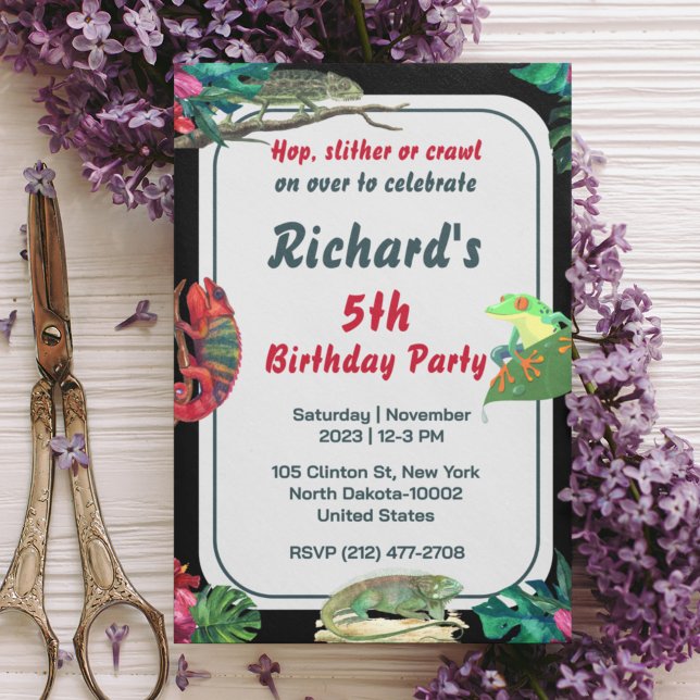 Invitación Fiesta de Cumpleaños Infantil con Tema de Reptiles (Subido por el creador)
