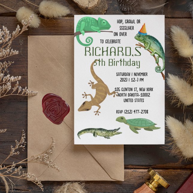 Invitación Fiesta de Cumpleaños Infantil con Tema de Reptiles (Subido por el creador)