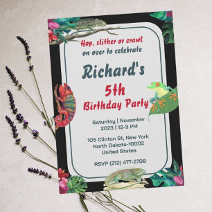 Invitación Fiesta de cumpleaños infantil con tema de reptiles