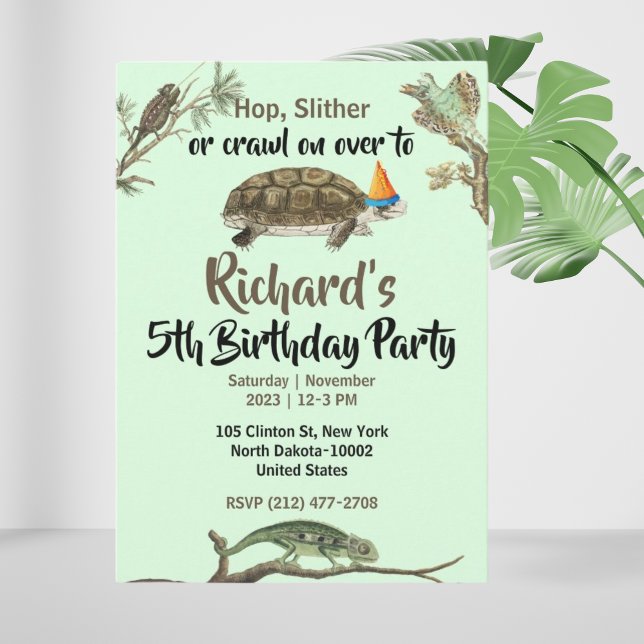 Invitación Fiesta de Cumpleaños Infantil con Tema de Reptiles (Subido por el creador)