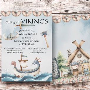 Invitación Fiesta de Cumpleaños Infantil con Tema Viking