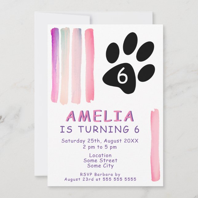 Invitación Fiesta de Cumpleaños Infantil con Trazo de Acuarel (Anverso)