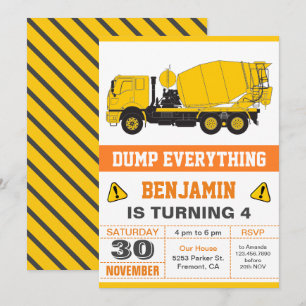 Invitación Fiesta de Cumpleaños Infantil Construcción Mezclad