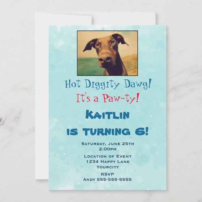 Invitación Fiesta de cumpleaños infantil de adorable Doberman (Anverso)