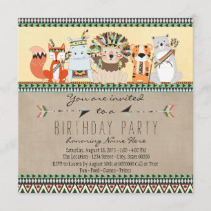 Invitación Fiesta de cumpleaños infantil de animales tribales