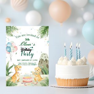 Invitación Fiesta de cumpleaños infantil de dinosaurio acuare