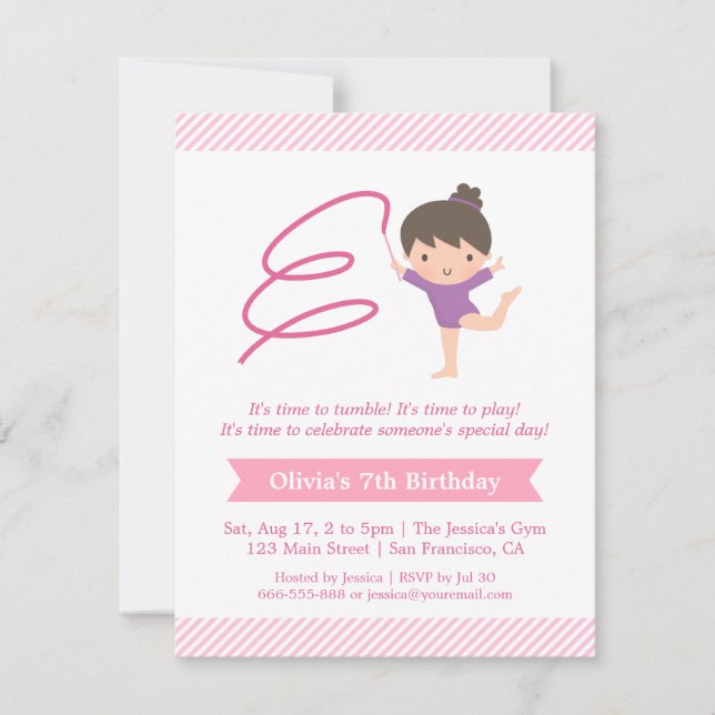 Invitación Fiesta de Cumpleaños Infantil de Gimnasia con Cint (Anverso)