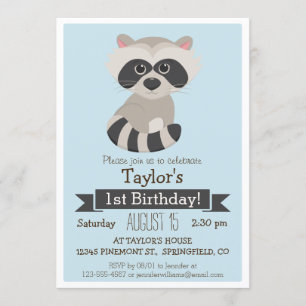 Invitación Fiesta de Cumpleaños Infantil de Mapache, Animal d