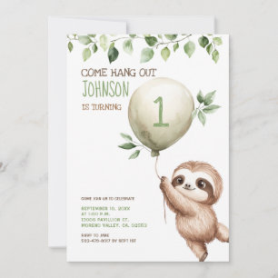 Invitación Fiesta de cumpleaños infantil de perezoso acuarela