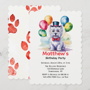 Invitación Fiesta de Cumpleaños Infantil de Perro Westie con
