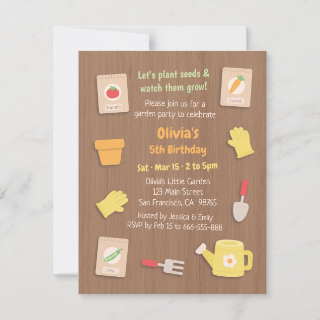 Invitación Fiesta de Cumpleaños Infantil de Plantas y Jardine (Anverso)