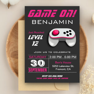 Invitación Fiesta de Cumpleaños Infantil de Videojuegos Rosa 