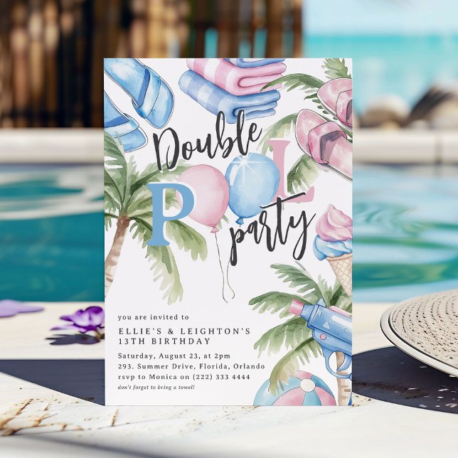 Invitación Fiesta de Cumpleaños Infantil Doble en Piscina de  (Subido por el creador)