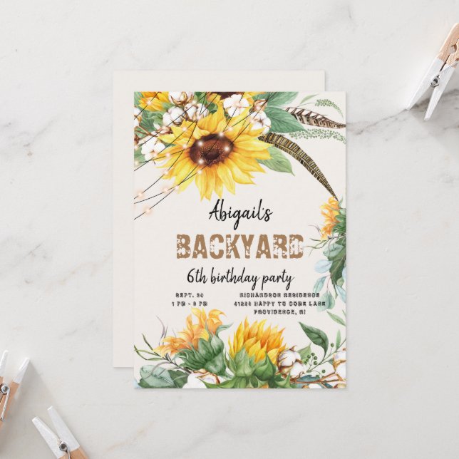 Invitación Fiesta de cumpleaños infantil en el patio trasero  (Anverso/Reverso In Situ)