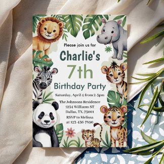 Invitación Fiesta de cumpleaños infantil en la selva de anima