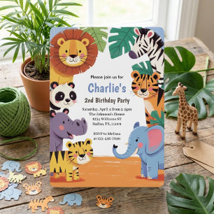 Invitación Fiesta de cumpleaños infantil en la selva de anima