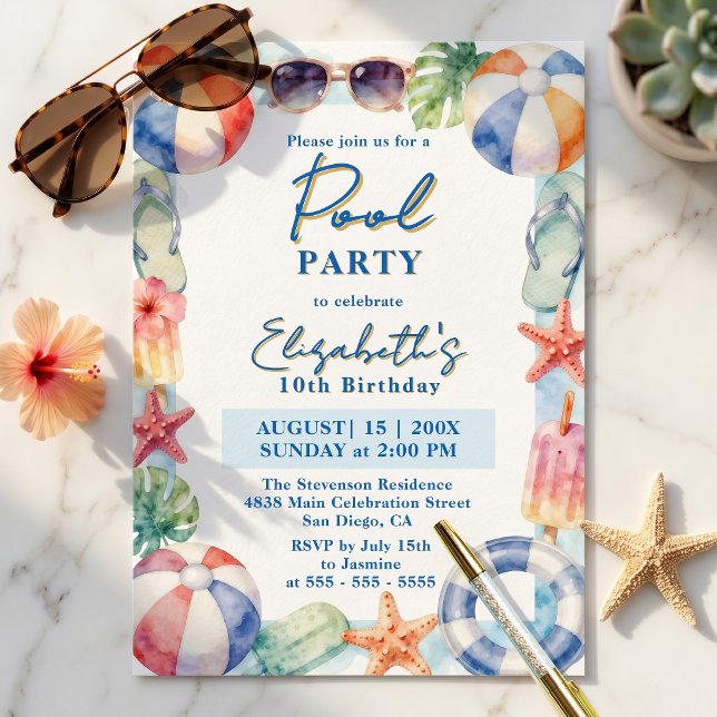 Invitación Fiesta de Cumpleaños Infantil en Piscina con Acuar (Subido por el creador)