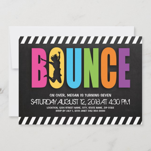 Invitación Fiesta de cumpleaños infantil en Trampoline Court (Anverso)