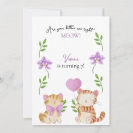 Invitación Fiesta de Cumpleaños Infantil Floral de Gatito Ado