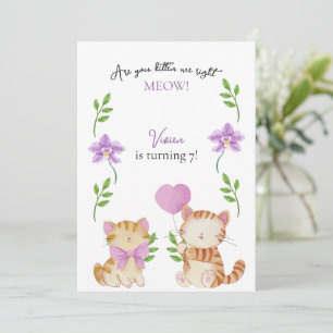 Invitación Fiesta de Cumpleaños Infantil Floral de Gatito Ado