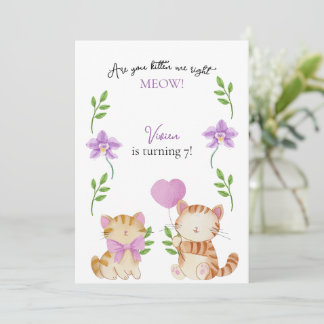 Invitación Fiesta de Cumpleaños Infantil Floral de Gatito Ado