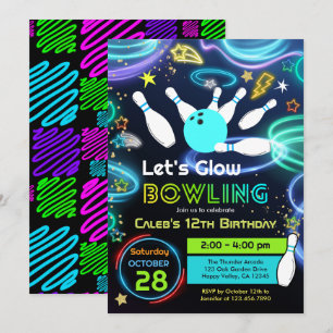 Invitación Fiesta de cumpleaños infantil Glow Bowling Color n